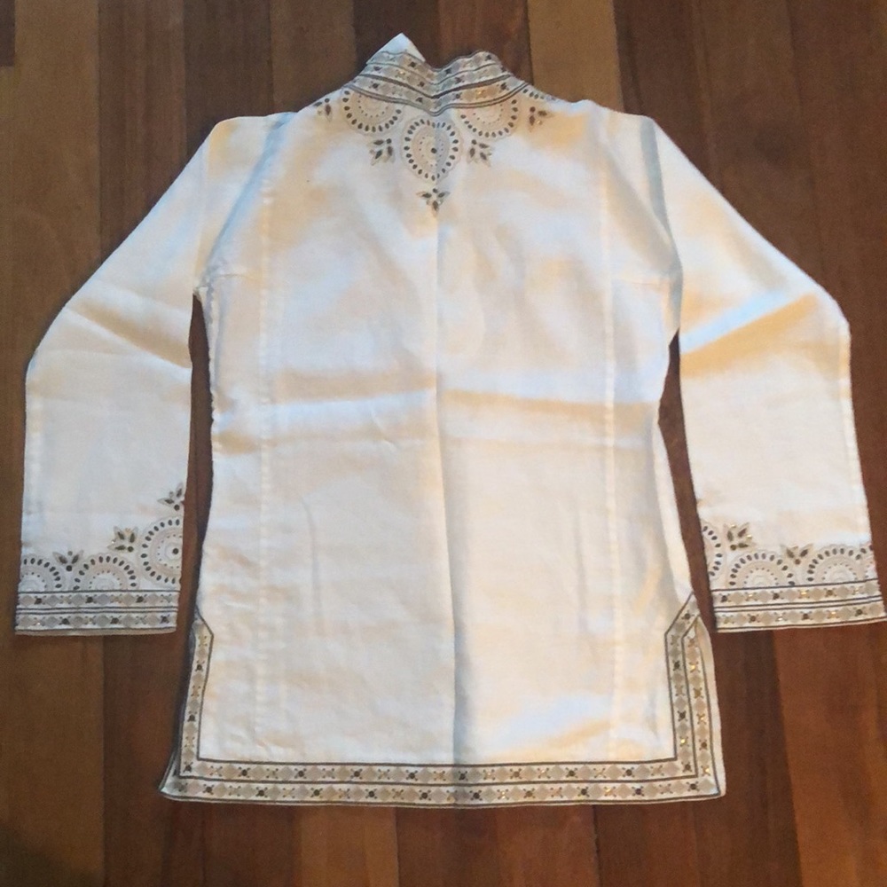 J. Crew Cream Linen Tunic w/ Embroidery, High Neck, and Side Vents NWT size XS - Picture 6 of 8